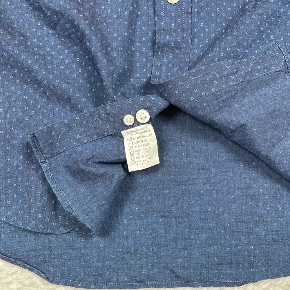Billy Reid Shirt Mens Medium Blue Slim Fit Band Collar Microprint Made in Italy - Picture 8 of 9